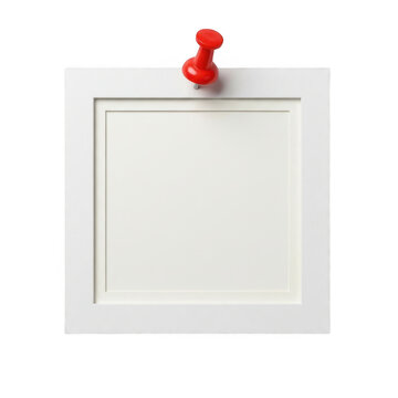 Square white paper note pinned with a red thumbtack