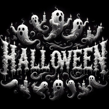 Halloween text made by ghosy and ectoplasm  with smoke and ghost surround