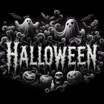 Halloween text made by ghosy and ectoplasm  with smoke and ghost surround