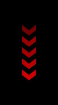 Red glowing chevron arrow sign pointing down on black background direction indicator abstract design neon direction indicator abstract design neon
