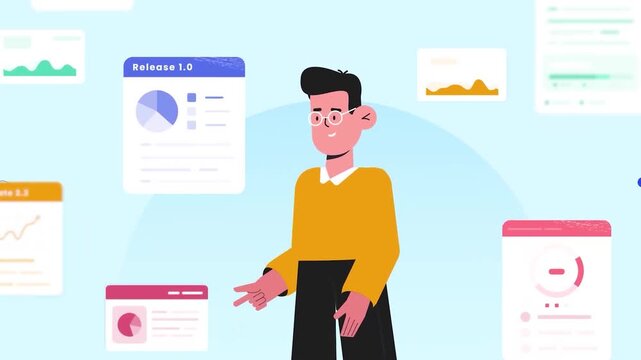 Data visualization with person holding release chart