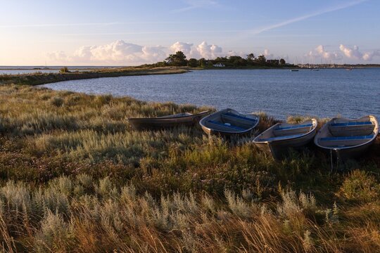 Picturesque coastal view of Langor fishing village and port in the Stavns Fjord nature reserve, Denmark