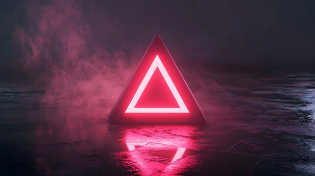 3d render of alert triangle representing a cybersecurity digital concept, smoky grey and hot pink