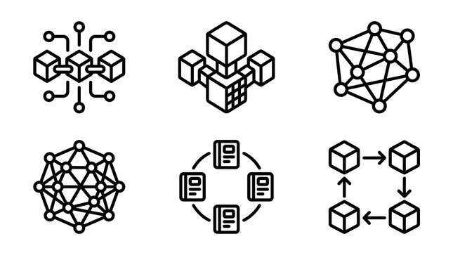 Blockchain and Decentralized Network Line Icon Set