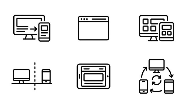 Responsive Design and Device Sync Line Icon Set
