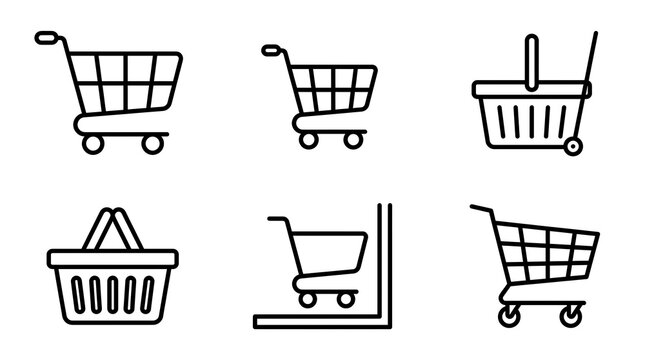Shopping Cart and Basket Line Icon Set for Retail and E-commerce