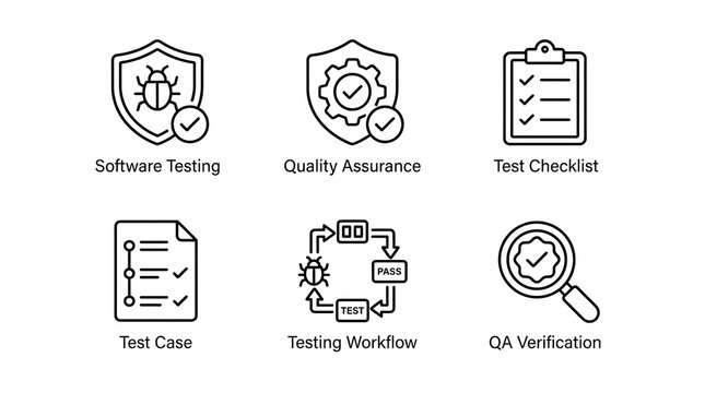 Software Testing and Quality Assurance Line Icon Set