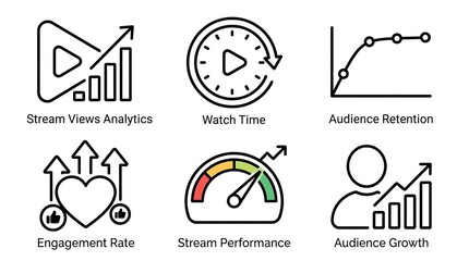 Fototapeta premium Video Streaming and Social Media Analytics Icon Set