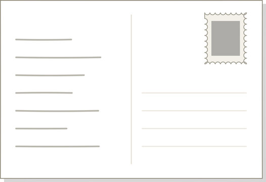Blank postcard template with address lines and a postage stamp box for mailing correspondence design projects