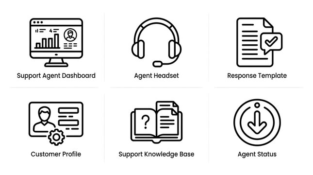Customer Support and Help Desk Line Icon Set