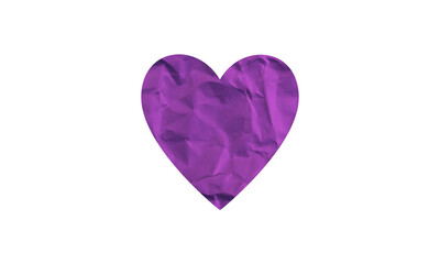 Fototapeta premium Purple heart shape with a wrinkled paper texture isolated on a white background