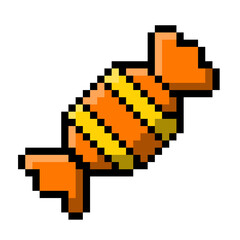 Fototapeta premium Pixel Art Wrapped Candy with Orange and Yellow Stripes