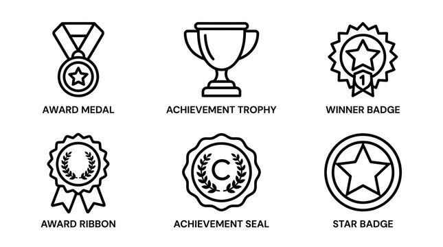 Award and Achievement Line Icon Set for Business and Success