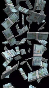 Vertical Guinea Money, Falling Guinean Franc Bills Black Background, Premium West Africa Conakry Finance Cash Stacks, 4K