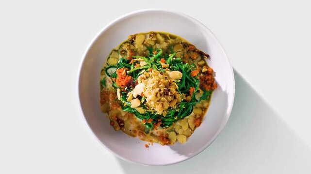 Creamy vegetable risotto topped with herbs and parmesan
