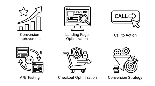 Conversion Rate Optimization Line Icon Set for Marketing