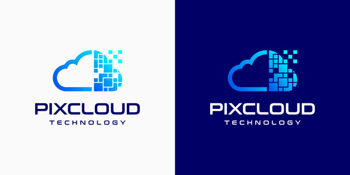 Pixel cloud shape vector logo design with modern, simple, clean and abstract style. Suitable for business, technology, and personal branding.