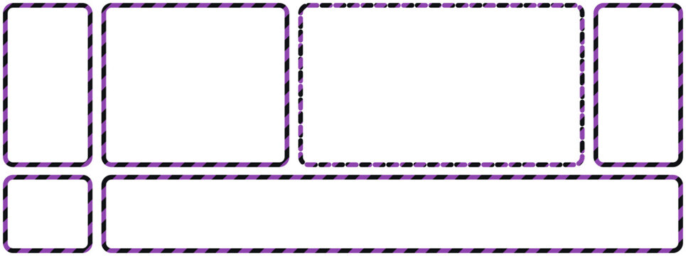 Set of various empty dashed rectangular frames, Collection of blank dashed rectangle borders for labels posters typography and graphic layouts