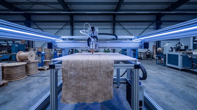 3D Printer Extruding Biodegradable Fabric in Industrial Setting