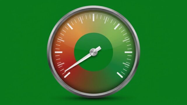Circular gauge meter showing low level on green background a with a metallic frame features
