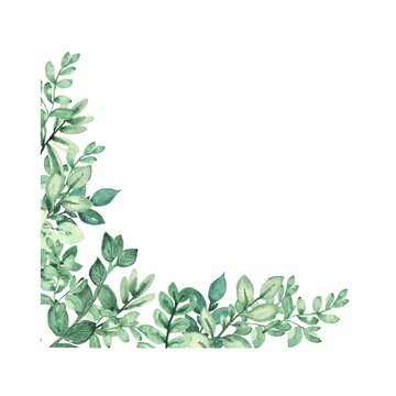 Hand-Painted Leafy Arrangement Showcasing Varied Green Tones and Delicate Watercolor Textures in a Refined Airy Layout Ideal for Invitations Stationery and Decorative Designs