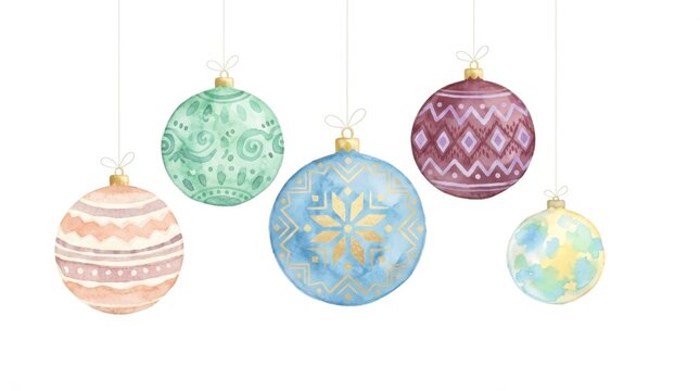 Hand-Painted Holiday Artwork Showcasing Delicate Seasonal Decorations in a Soft Airy Watercolor Style with Refined Christmas Accents
