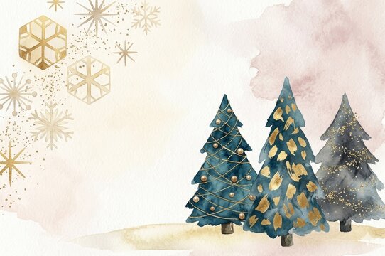 Hand-Painted Holiday Artwork Showcasing Artistic Seasonal Trees with Gentle Watercolor Textures and Delicate Decorative Details