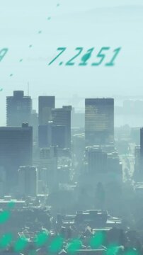 Animation of diagrams and data processing over cityscape