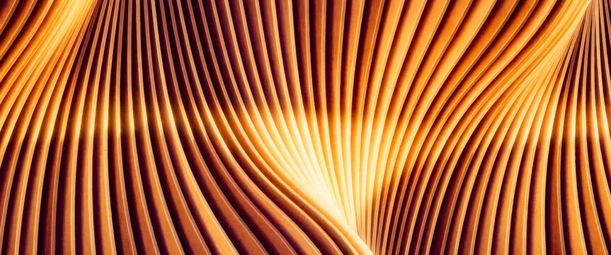 Modern abstract 3D parametric wavy surface with golden warm lighting