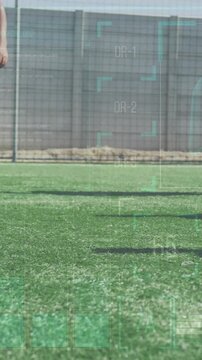 Animation of data processing over kicking ball football player