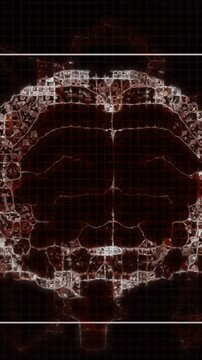 Animation of math formulas, brain and dna on black background