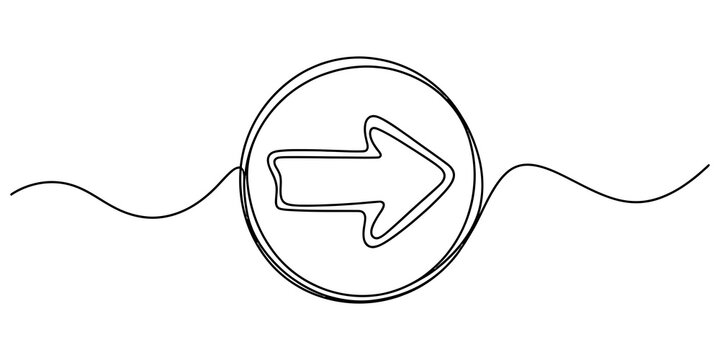 Continuous single line drawing of a round circle arrow icon pointing to the right side showing direction and navigation for modern digital design graphics Vector, illustration