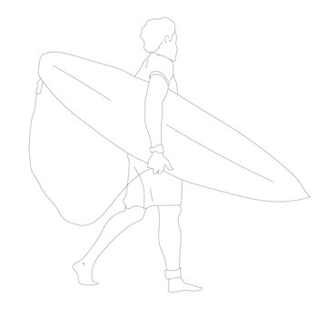 Surfer vector outline walking with board