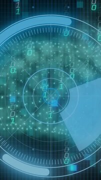 Animation of round scanner and statistical data processing over digital wave and binary coding
