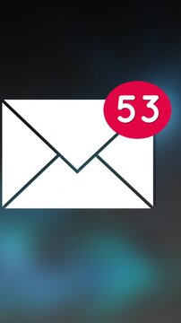 Animation of email icon and numbers changing over blue background