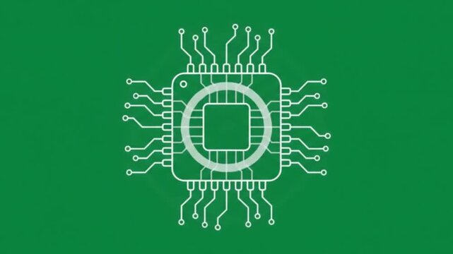 Digital electronic computer processor chip circuit board animation animated graphic of a central