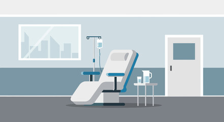 Fototapeta premium Medical Room Illustration with Therapeutic Equipment and Intravenous Infusion Drip System
