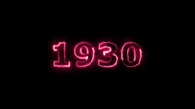 Glowing neon 1930 number on black background