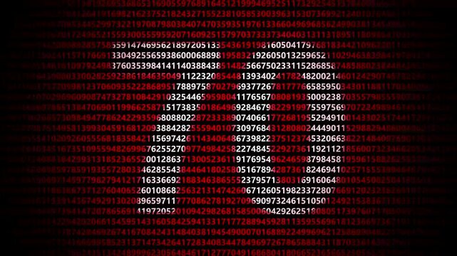 Abstract digital background featuring a 70 number shape formed by bright white numbers against a flowing red numerical stream alphabet data code technology math
