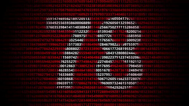 Abstract digital background featuring a 78 number shape formed by bright white numbers against a flowing red numerical stream alphabet data code technology math