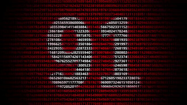 Abstract digital background featuring a 91 number shape formed by bright white numbers against a flowing red numerical stream alphabet data code technology math