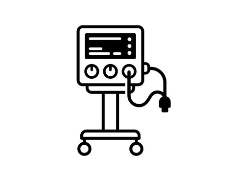 Medical defibrillator on mobile stand with cables