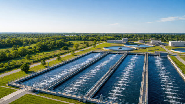 Municipal Wastewater Aeration Basins Viewed from Above