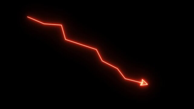 Global business line animation with alpha channel. Neon line business graph growth arrow go to down arrow.