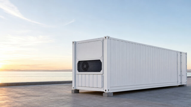 Unbranded Refrigerated Shipping Container by the Seaside