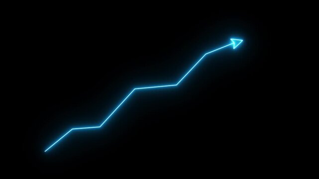 Market Recovery Concept. Successful growth trend red line graph going Up. Abstract neon glowing line arrow business graph on black background.