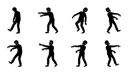 Obraz premium Zombie Silhouette Icons, Undead Walking Figures, Spooky Halloween Character Set, Horror Graphic Elements