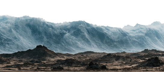 Fototapeta premium A tsunami over mountains landscape isolated on the transparent background.