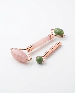 Rose quartz facial roller and gua sha tool set for skincare
