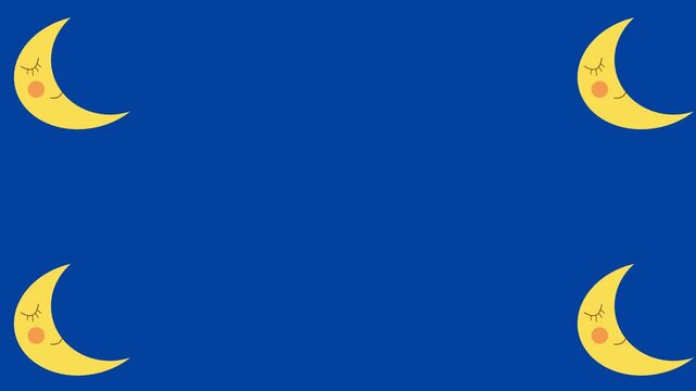 Animated Cute Sleeping Crescent Moon Frame on Blue Background